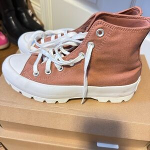 Women High-Top Canvas Sneakers in Rust-Tan like color
